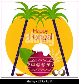 Vektor-Illustration von Happy Pongal , einem Erntefest, das in Tamil Nadu Indien gefeiert wird Stock Vektor