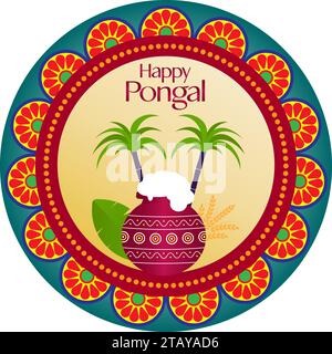 Vektor-Illustration von Happy Pongal , einem Erntefest, das in Tamil Nadu Indien gefeiert wird Stock Vektor