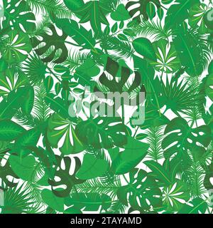 Nahtloses Vektor-Muster mit tropischen Blättern. Süßer heller und lustiger Sommer-Blumenhintergrund. Dschungelblatt, exotische Palmblätter. Vektorabbildung. Stock Vektor