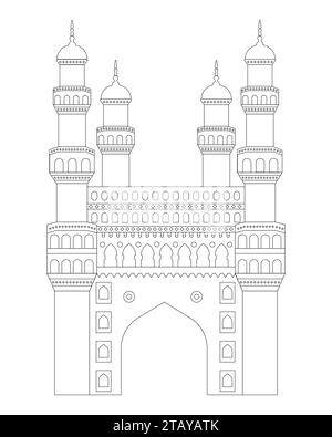 Charminar ist eine Moschee und ein Denkmal in Hyderabad, Telangana, Indien. Stock Vektor