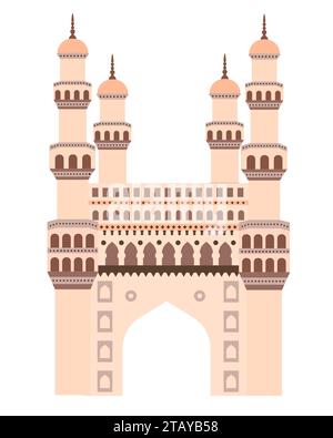 Charminar ist eine Moschee und ein Denkmal in Hyderabad, Telangana, Indien. Stock Vektor