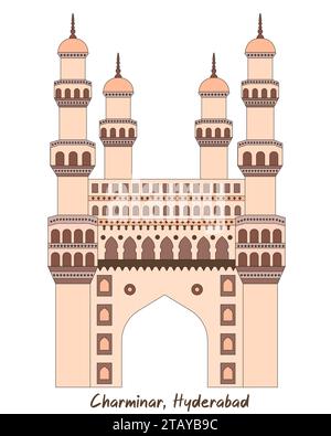 Vektor-Illustration von Charminar, Charminar ist eine Moschee und ein Denkmal in Hyderabad, Telangana, Indien. Stock Vektor