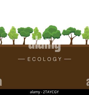 Hintergrunddesign für ökologische Banner mit stilisierten Bäumen. Hintergrund des Naturvektors. Frühlings- oder Sommerbäume. Wald und Park. Vektorabbildung Stock Vektor
