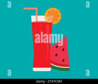 Wassermelonensaft mit Scheibe Wassermelonensaft Vektor Illustration Stock Vektor