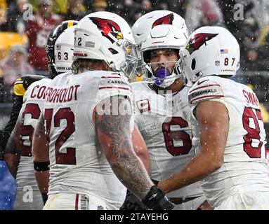 Pittsburgh, Usa. Dezember 2023. James Conner (6) feiert seinen Touchdown während des dritten Quartals gegen die Pittsburgh Steelers im Acrisure Stadium am Sonntag, den 3. Dezember 2023 in Pittsburgh. Foto: Archie Carpenter/UPI Credit: UPI/Alamy Live News Stockfoto