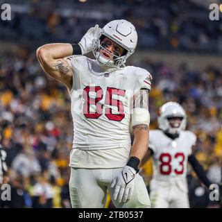 Hookstown, Pennsylvania, USA. Dezember 2023. Der Tight End TREY MCBRIDE (85) der Arizona Cardinals zeigt während des NFL-Fußballspiels zwischen den Pittsburgh Steelers und den Arizona Cardinals in Pittsburgh, Pennsylvania. (Kreditbild: © Brent Gudenschwager/ZUMA Press Wire) NUR REDAKTIONELLE VERWENDUNG! Nicht für kommerzielle ZWECKE! Stockfoto