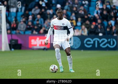 Le Havre, Frankreich. Dezember 2023. NoRDI Mukiele von PSG während des Fußballspiels der französischen Meisterschaft Ligue 1 zwischen Le Havre AC und Paris Saint-Germain am 3. Dezember 2023 im Oceane-Stadion in Le Havre, Frankreich - Foto Jean Catuffe/DPPI Credit: DPPI Media/Alamy Live News Stockfoto