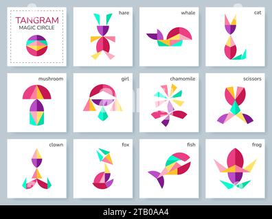 Tangrammrätsel. Vektorsatz mit verschiedenen Objekten. Stock Vektor