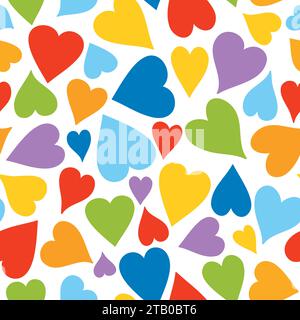 Nahtloses Muster mit farbenfrohen Herzen. Vektorillustration auf weißem Hintergrund. Valentinstag-Muster. Stock Vektor