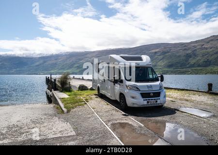 Roadtrip durch die Südinsel Neuseelands. Abgebildet in Kingston, Heimat der alten Eisenbahn und des Kingston Flyer. Stockfoto