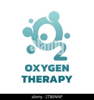 Sauerstoff, O2-Therapie-Vektor-Logo. Symbol für Oxygenierung, Sauerstoffmolekül und medizinische Behandlung. Stock Vektor