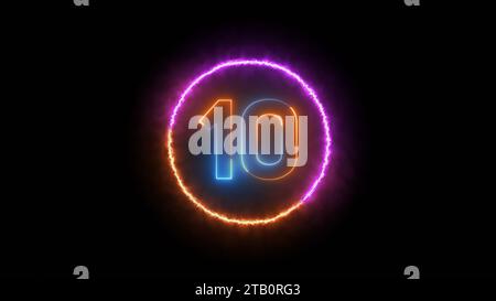 Nummer zehn leuchtet im dunkelorangefarbenen blauen Neonlicht Stockfoto