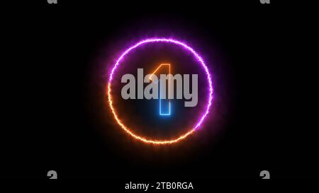 Nummer eins leuchtet im dunkelorangefarbenen blauen Neonlicht Stockfoto