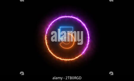 Nummer fünf leuchtet im dunkelorange blauen Neonlicht Stockfoto