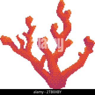 Pixel Art Coral. Gepixelte Koralle. Meeresalgen-Korallensymbol für Videospiele im Retro-Stil, Website oder mobile App. Vektorillustration der alten Schule Stock Vektor