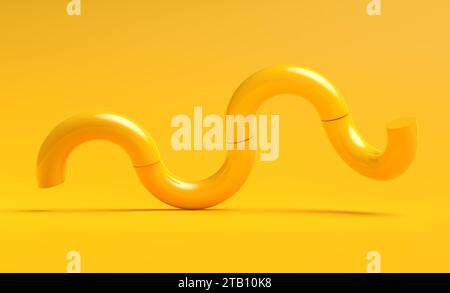 Gelbe Rohre mit Wellenmuster auf gelbem Hintergrund. Abstraktes 3D-Rendering, minimalistischer Hintergrund, modernes Grafikdesign. Stockfoto