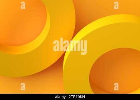 Kreisförmige geometrische abstrakte Formen auf gelbem Hintergrund. Abstraktes 3D-Rendering, moderner geometrischer Hintergrund, Grafikdesign. Stockfoto
