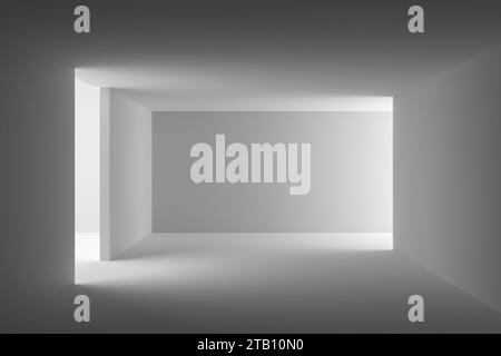 Abstrakter architektonischer Freiraumhintergrund mit weißen Wänden. 3D-Rendering. Stockfoto
