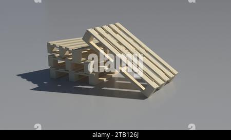 3D-Rendering - Stapelholz auf grauem Hintergrund. Stockfoto