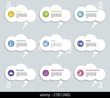 Infografiken mit Bioengineering-Themensymbolen, 10 Schritte. Wie Antibiotika, Molekularbiologie, Chromosomen, Nanotechnologie und vieles mehr. Stock Vektor