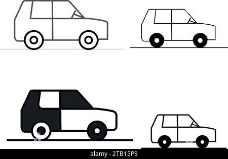 Set mit flachen Autos. Taxi und Kleinbus, Cabriolet und Abholung. Bus und suv, LKW. Städtische, städtische Autos und Fahrzeuge transportieren Vektorsymbole. Cabriolet und tr Stock Vektor