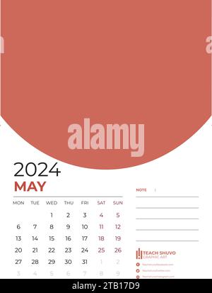 Kalendervorlage für 2024 Jahre. Wandkalenderraster in minimalistischem Stil. Die Woche beginnt am Montag. Stock Vektor