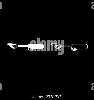 Gas Feuerzeug Küchengebläse mit Flamme industrielle Ausrüstung Set Symbol weiß Farbe Vektor Illustration Bild einfache feste Füllung Umrisslinie Stock Vektor