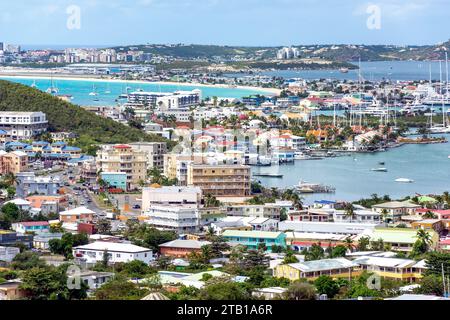 Simpson Bay von Cass Bay Lookout, St. Maarten, St. Martin, Kleine Antillen, Karibik Stockfoto