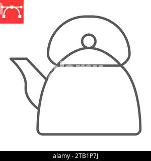 Wasserkocher Linie Symbol, Küche und Teekanne, Wasserkocher Vektor Symbol, Vektor Grafiken, editierbare Kontur Zeichen, eps 10. Stock Vektor