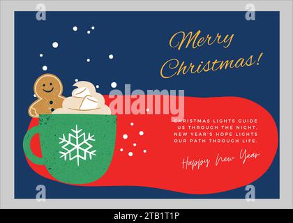 Grußkarte. Frohe Weihnachten und Happy New Year, Happy Christmas Companions, Weihnachten und Neujahr typographisch auf glänzendem Xmas Hintergrund Stock Vektor