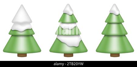 Set aus realistischem 3D-Weihnachtsbaum mit isoliertem Schatten auf weißem Hintergrund. Vektorabbildung. Eps 10. Stock Vektor