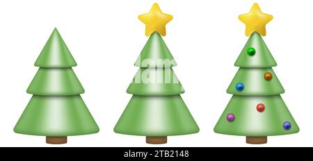 Set aus realistischem 3D-Weihnachtsbaum mit isoliertem Schatten auf weißem Hintergrund. Vektorabbildung. Eps 10. Stock Vektor