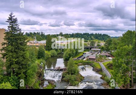 Luftaufnahme der Tumwater Falls im Juni Stockfoto