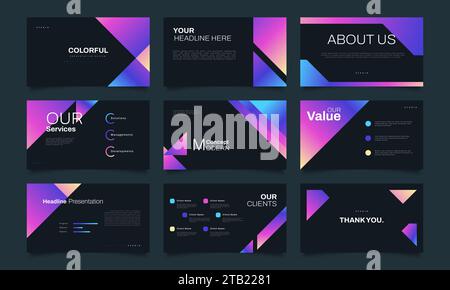 Modernes und farbenfrohes Präsentationsvorlagen-Set. Verwendung für Präsentation, Branding, Flyer, Broschüre, Marketing, Werbung, Jahresbericht, Banner, Landing Stock Vektor