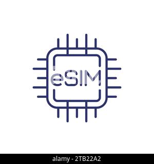 Symbol der eSIM-Kartenleitung auf weiß Stock Vektor