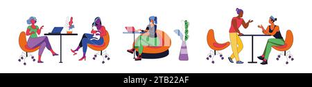 Gruppe von Leuten im Büro, helle Vektor-Illustration, nicht KI, handgezeichnet für Design, Cartoon Stock Vektor