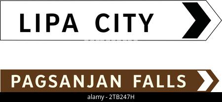 Fingerboard- und Richtungsschilder für weniger wichtige Straßen, Straßenschilder auf den Philippinen, regulatorische Schilder weisen auf die Anwendung von Legal hin Stock Vektor