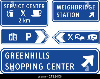 Service-Schilder, Straßenschilder auf den Philippinen, behördliche Schilder zeigen die Anwendung gesetzlicher oder gesetzlicher Vorschriften an. Stock Vektor