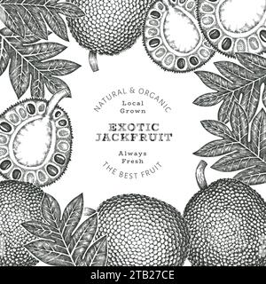 Handgezeichnete Skizze Stil Jackfruit Banner. Organic frisches Obst Vektor-Illustration. Retro Brotfrucht Design Vorlage Stockfoto