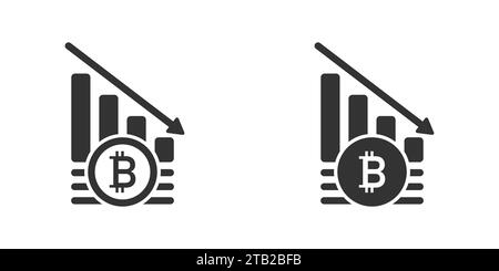 Symbol für Bitcoin-Absturzdiagramm. Zusammenbruch des Krypto-Marktes. Währungskrise. Symbol für Bitcoin-Diagramm nach unten Stock Vektor