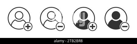 Benutzersymbole hinzufügen und entfernen. Personensymbole mit Plus- und Minuszeichen. Vektorabbildung Stock Vektor
