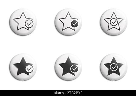 Symbolgruppe der höchsten Unternehmensbewertung. Sternsymbol mit einem Häkchen. Überprüfungssymbol. Vektorabbildung Stock Vektor