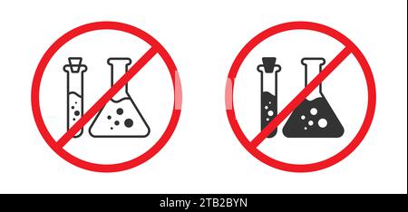 Symbol für verbotenen Kolben. Kein Chemikaliensymbol. Kein Additiv-Zeichen. Vektorabbildung Stock Vektor