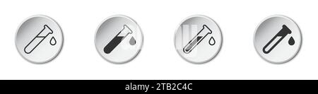 Symbol für tropfendes Reagenzglas. Reagenzglas mit Tropfen. Symbol für Medizin und Chemie. Vektorabbildung Stock Vektor