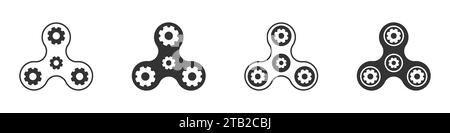 Drehrad mit Zahnrad-Symbol. Ein Zahnrad auf einem Spinner. Symbol für Fidget-Drehscheibe. Vektorabbildung Stock Vektor