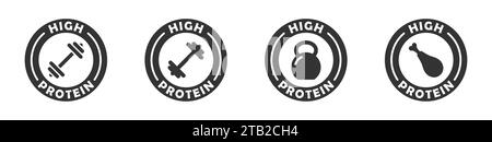 Symbole für hohe Proteinzahl festgelegt. Illustration des flachen Vektors Stock Vektor