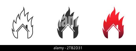 Symbol „Haus im Feuer“. Hausbau in Flammen. Feuersymbol zu Hause. Vektorabbildung Stock Vektor
