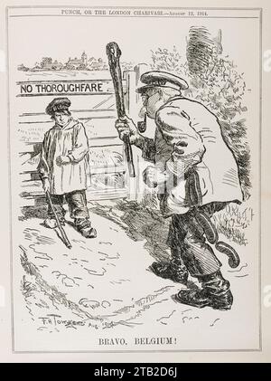 Ein Cartoon aus dem Magazin Punch vom 12. August 1914, eine Woche nach Ausbruch der Kämpfe, als Deutschland dem neutralen Belgien den Krieg erklärte. Stockfoto
