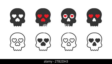 Schädelsymbol mit Herzformen. Skull in Love ironische Ikone. Vektorabbildung Stock Vektor