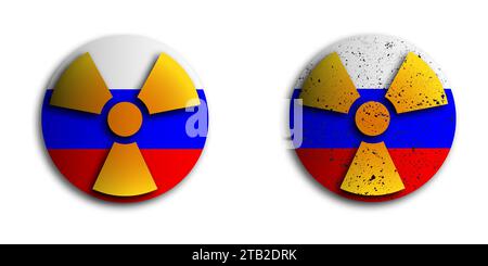 Gelbes Kreiszeichen mit radioaktivem Warnsignal. Strahlungssymbol. Illustration des flachen Vektors Stock Vektor